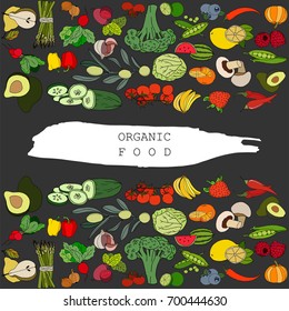 Vector hand drawn vegetables and fruits collection. Healthy food. Ingredients for cooking. Menu and posters design