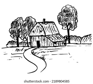 Vector Hand Drawn Village Houses Sketch Stock Vector (Royalty Free ...