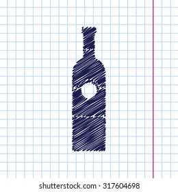 Vector hand drawn vine bottle template on copybook 