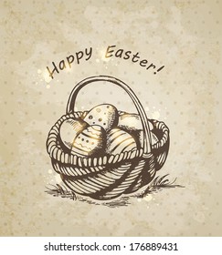 Vector hand drawn vintage background with Easter basket