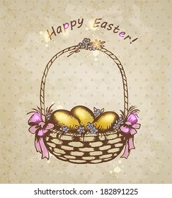 Vector hand drawn vintage background with Easter basket