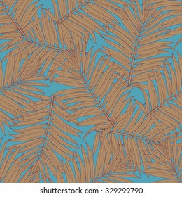 vector hand drawn  vintage background with palm leaves on blue