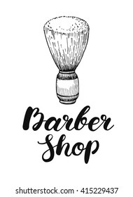 Vector hand drawn vintage barber shop label. Engraved illustration and handwritten lettering. Great for label, banner, poster, flyer, barber business promote 