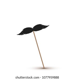 vector hand drawn Vintage Black curly mustache. Moustache isolated on white background. realistic elements of a mustache on a stick.
