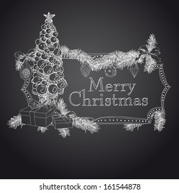 Vector hand drawn vintage Christmas Illustration. Retro background.
