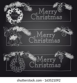 Vector hand drawn vintage christmas banners set. 