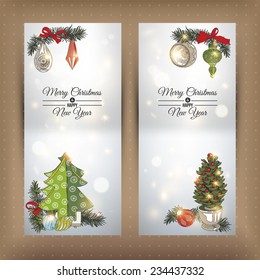 Vector hand drawn vintage christmas banners set. 