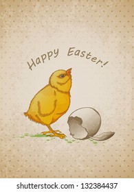 Vector hand drawn vintage Easter background with chicken