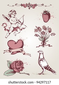 Vector hand drawn vintage elements for Valentine's Day