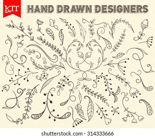 Vector. Hand Drawn vintage floral elements. All elements by layers