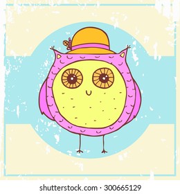 vector hand drawn vintage funny owl
