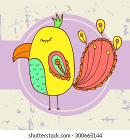 vector hand drawn vintage funny bird