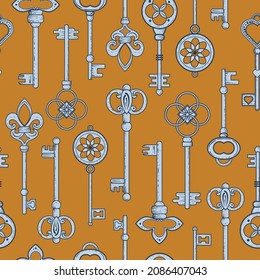 Teclas vintage dibujadas a mano vectorial con un fondo de impresión de patrones sin fisuras.
