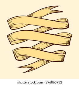 Vector hand drawn vintage ribbon for your design