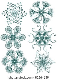 Vector hand drawn vintage set of snowflakes
