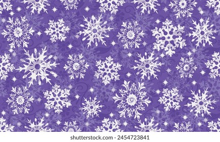 Vector hand drawn violet Christmas seamless pattern with vintage white snowflakes and stars	
