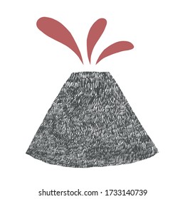 Vector hand drawn volcano eruption. Illustration on white background.