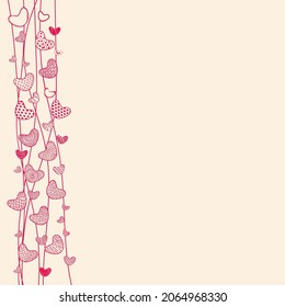   Vector hand drawn v-shaped different hearts illustration for wallpaper, paper, poster on beige background. For invitations, wedding, valentine's day. 