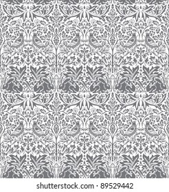 vector hand drawn wallpaper with dove and rabbit