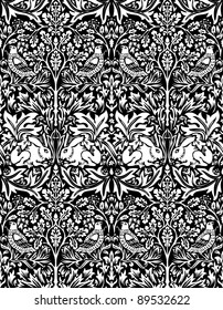 vector hand drawn wallpaper with dove and rabbit