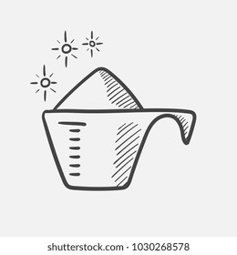 Vector hand drawn washing powder in a measuring cup outline doodle icon. Washing powder in a measuring cup sketch illustration for print, web, mobile and infographics isolated on white background.