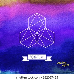 Vector hand drawn watercolor background with geometric lines. Colorful texture in hipster style. Geometry template. Grunge pattern.Bright pattern.