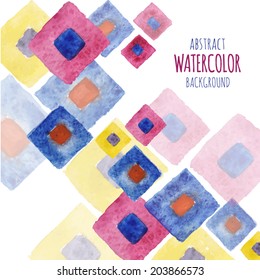 Vector hand drawn watercolor background with squares. Abstract watercolor background. 