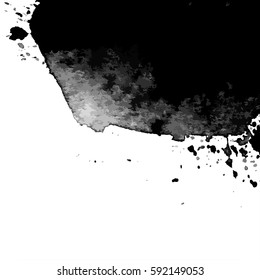 Vector hand drawn watercolor black stain. Gray watercolour background. Spot with droplets, smudges, stains, splashes. Element for your design and decor backgrounds, banners, flyers.