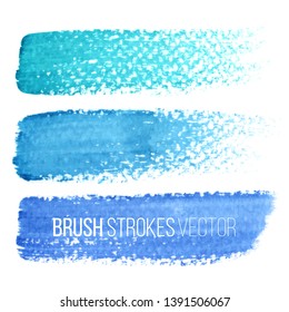 Vector hand drawn watercolor brush stains set. Colorful painted strokes. Blue color hand drawn stripes for background.