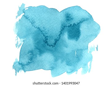 Vector hand drawn watercolor brush stain. Colorful painted stroke. Blue color hand drawn background.