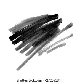 Vector hand drawn watercolor brush stain. Grayscale painted stroke. Dry brush watercolor stain.