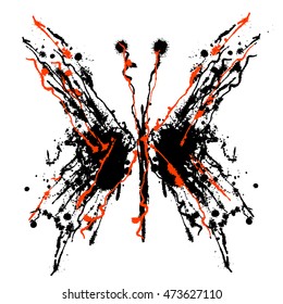 Vector hand drawn watercolor butterfly. Artistic creative black, red graphic illustration with splash, blots, smudge. Graphic vector illustration.Series of vector splash, blots, smudge illustrations. 