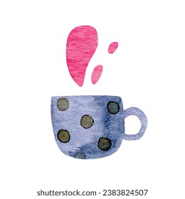Vector hand drawn watercolor coffee cup.