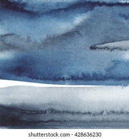 Vector hand drawn watercolor dark blue background brush stroke - invitations, posters, cards template - indigo wet paint backdrop.