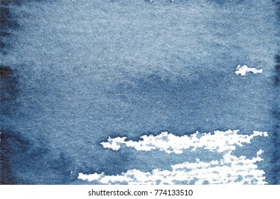 Vector hand drawn watercolor dark blue background brush stroke - invitations, posters, cards template - indigo wet paint backdrop.