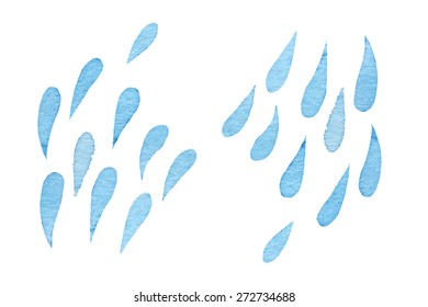 vector hand drawn watercolor rain drops - stylized blue raindrops 