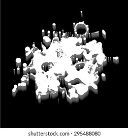 vector hand drawn watercolor white 3D stains on black background