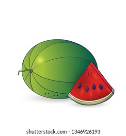Vector hand drawn watermelon. Decorative cartoon style product restaurant menu, market label