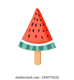 Vector hand drawn watermelon ice cream. Ice cream icon. Vector illustration for icon, poster, logo, cards, stickers, fabric, print, childish design