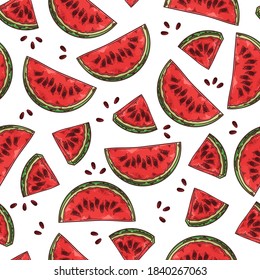 Vector hand drawn watermelon. Seamless pattern. Each object can be changed and moved for your design.