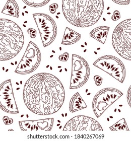 Vector hand drawn watermelon. Seamless pattern. Each object can be changed and moved for your design.