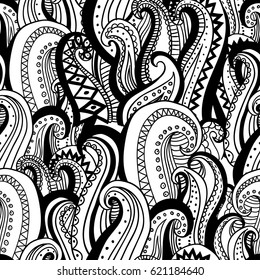Vector hand drawn wave abstract outline ornamental ethnic pattern background