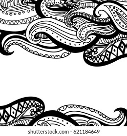 Vector hand drawn wave abstract outline ornamental ethnic pattern background