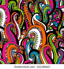 Vector hand drawn wave abstract ornamental ethnic pattern background