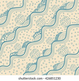 Vector hand drawn waves and bubbles hipster seamless pattern. Design for universal card, Placards, Posters, Flyers and Banner 