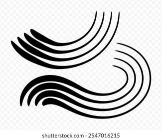 Vector hand drawn wavy lines set on transparent background