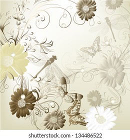 Vector hand drawn  wedding invitation design in classic floral style