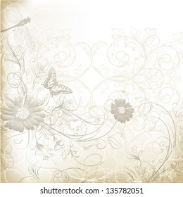 Vector hand drawn  wedding invitation design in classic floral style