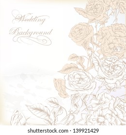 Vector hand drawn  wedding invitation design in classic floral style with roses
