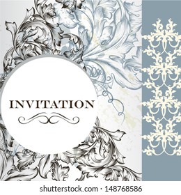 Vector hand drawn  wedding invitation design in classic floral style 